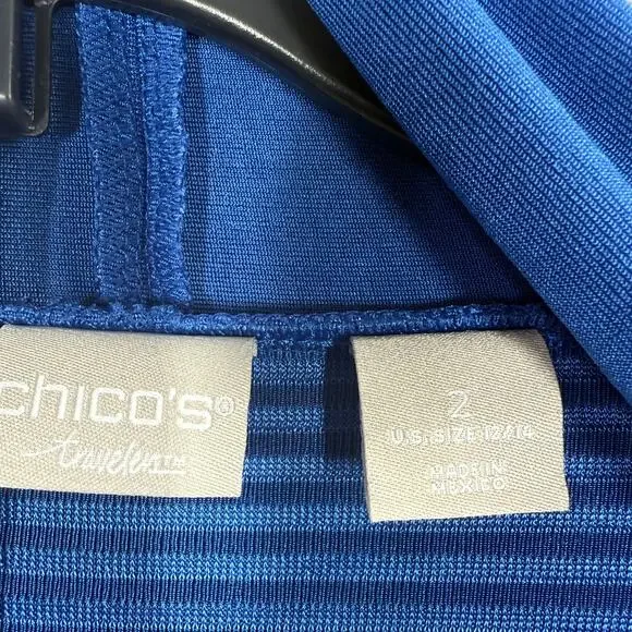 Chico's 2 Travelers Ribbed Jacket Belladonna Blue Open Front 3/4 Sleeves - Picture 3 of 6